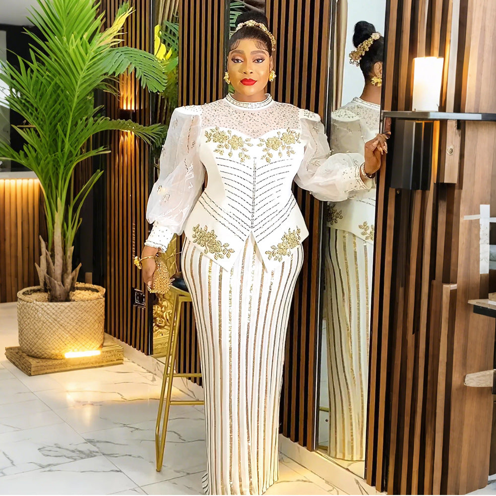 Women's African Wear Rhinestone Beaded Dress Banquet Dresses