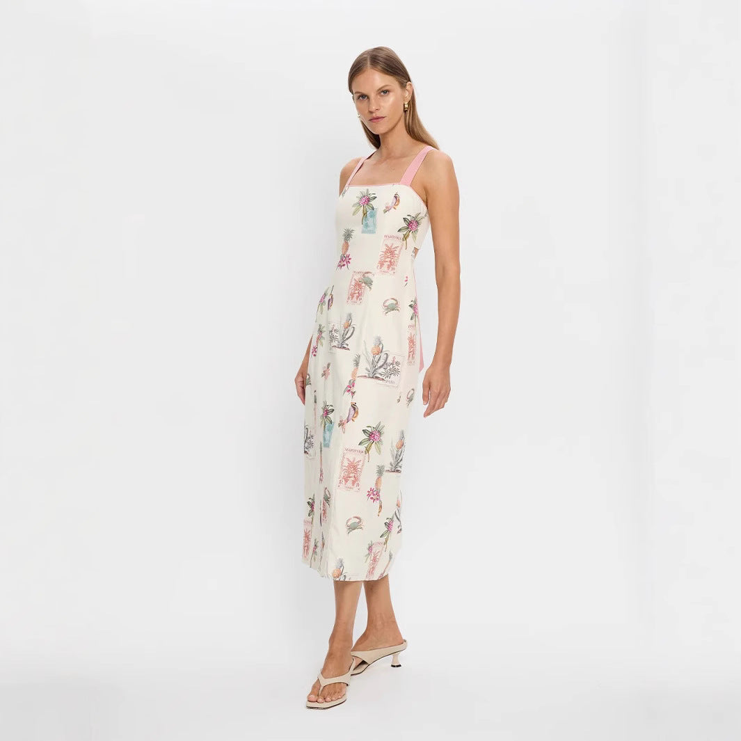 Elegant Linen Strap Backless Lace Up Dresses