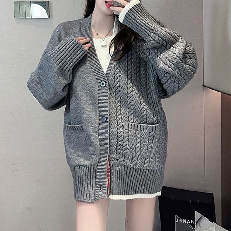 Women's Idle Style Knitted Double Twist Contrast Women's Sweater