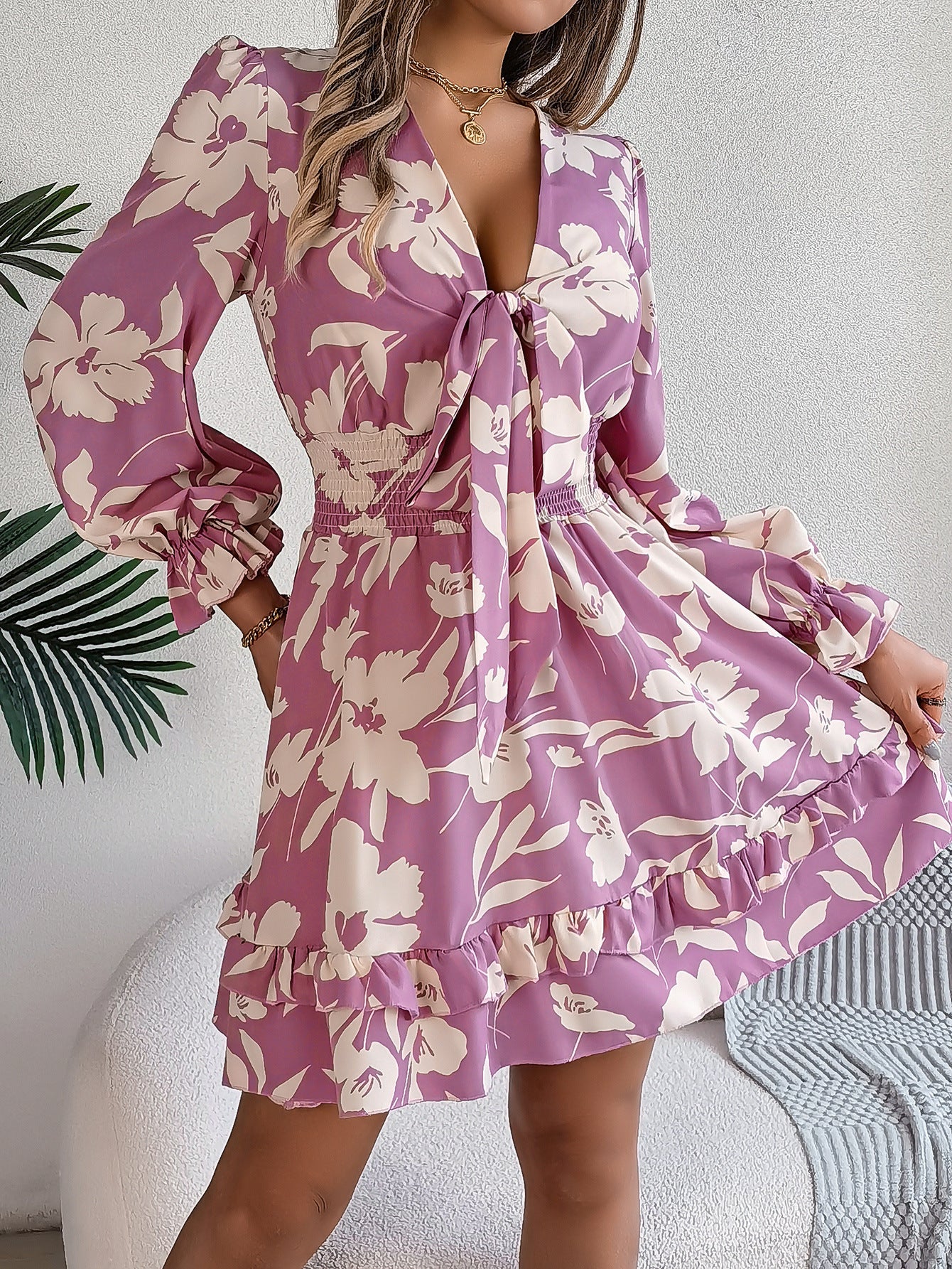 Women's Casual Flower Half Sleeve Ruffled A- Clothing