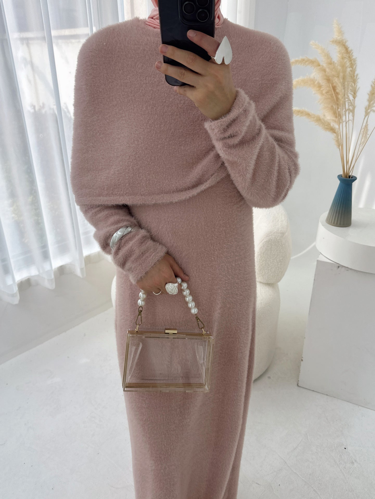 Cool Stylish Solid Color Shawl Two-piece Dresses