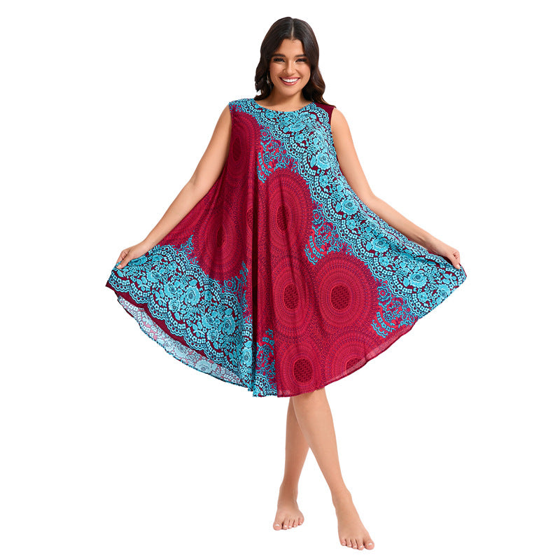 Bohemian Loose Casual Noil Poplin Beach Vacation Dress