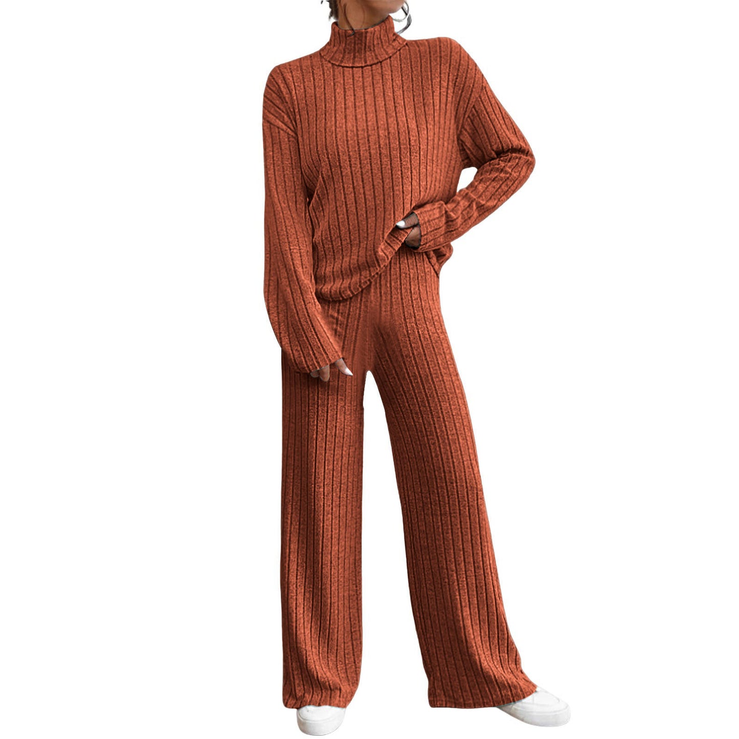 Women's Turtleneck Knitted Loose Trousers Two-piece Set Sweaters