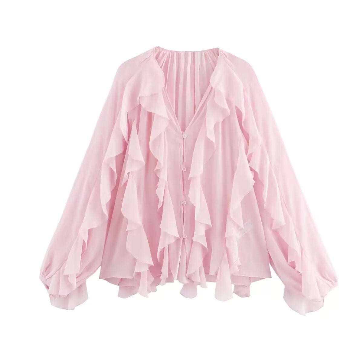 Women's Summer Fashion Laminated Ruffled Pleated Shirt Blouses