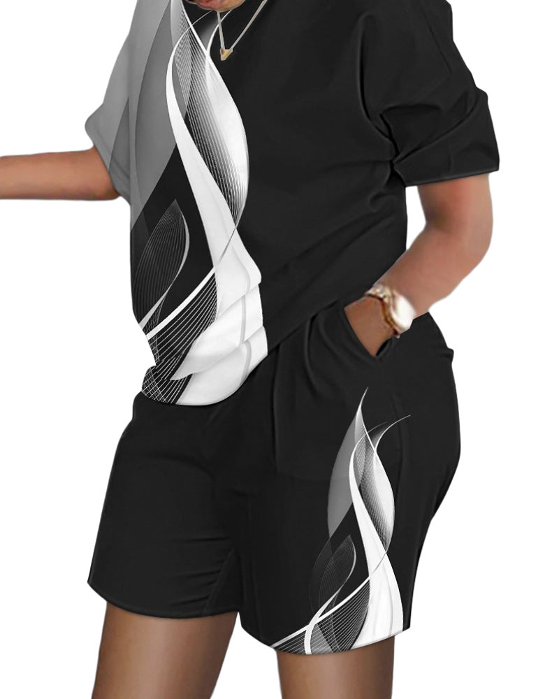 Women's Versatile Short-sleeved Two-piece Printed Commuter Suits