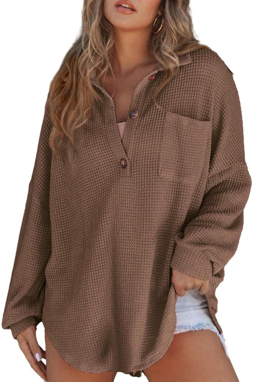 Women's Classy Comfortable Waffle Knit Waist Blouses