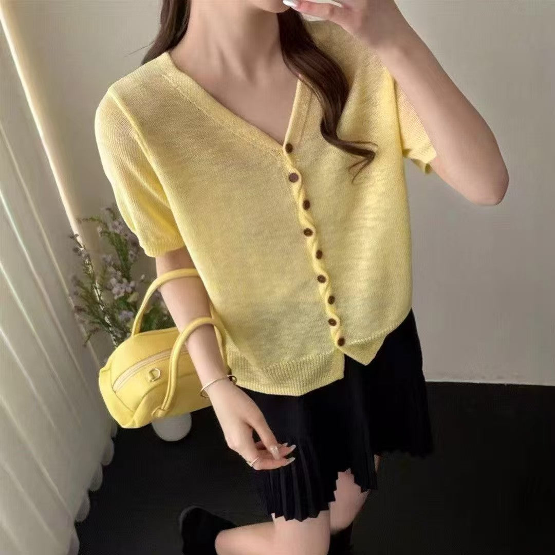 Women's Buttons Sleeve Summer Fresh Casual T-shirt Women's Sweater