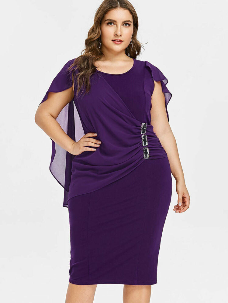 Women's Sleeve Chiffon Shawl Tight Mid Asymmetric Dresses