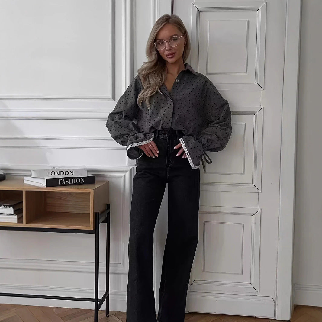 Women's Fashionable Cotton Single-breasted Autumn Elegant Flare Blouses