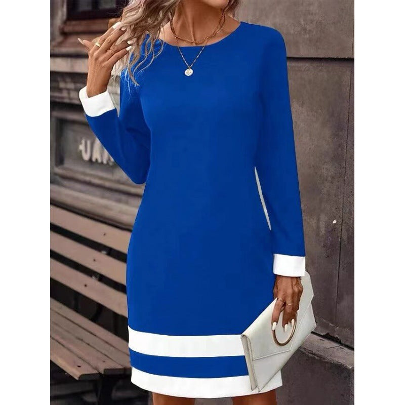 Women's Fashion Tight Color-matching Dress Long Sleeve Dresses