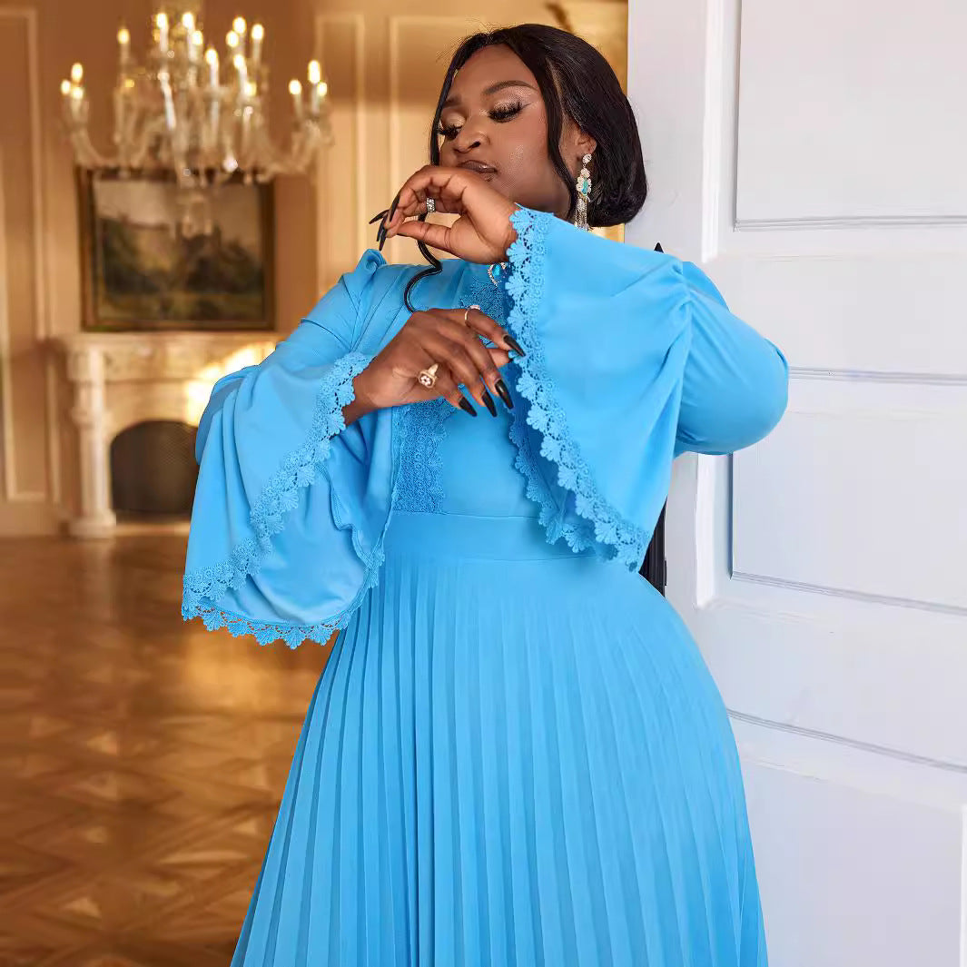 Bell Sleeve Pleated Dress Stylish Loose Dresses