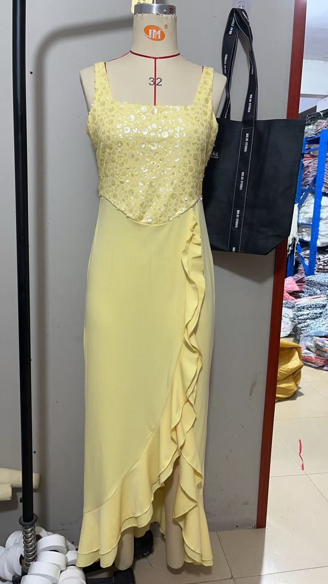 Women's Summer Sequined Knitted Patchwork Ruffled Casual Dresses