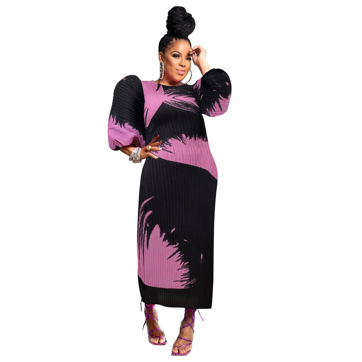 Women's Fashion Wear Lantern Sleeve Pleated Dress Dresses