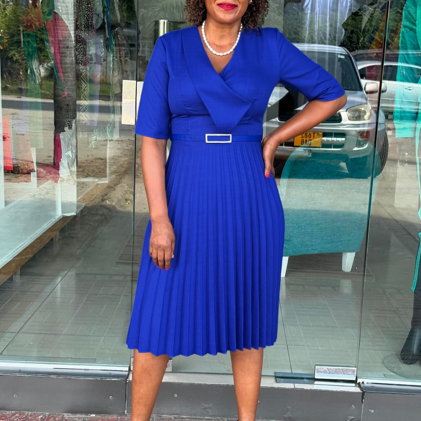 Women's Fashion Solid Color Elegant Pleated African Dresses