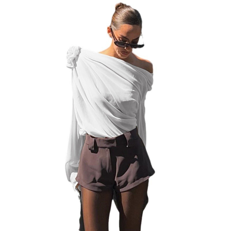 Women's Fashion Street Hot Shoulder Chiffon Slim Clothing