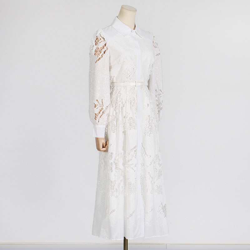 Women's Style Spring Lapel Long Lantern Sleeve Dresses