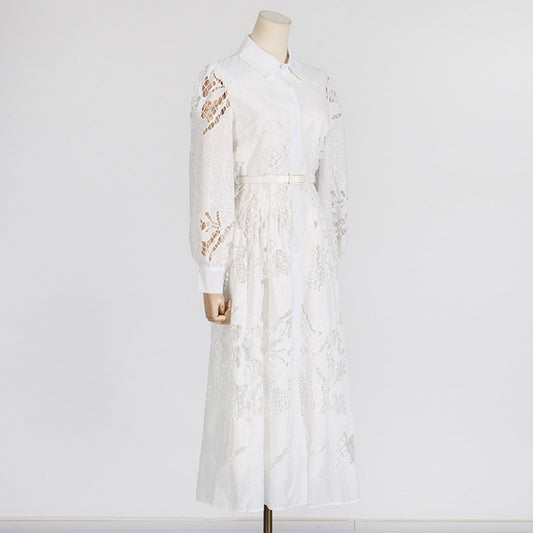 Women's Style Spring Lapel Long Lantern Sleeve Dresses