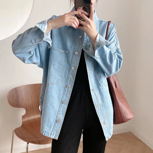 Women's Spring City Leisure Washed-out Denim Jackets