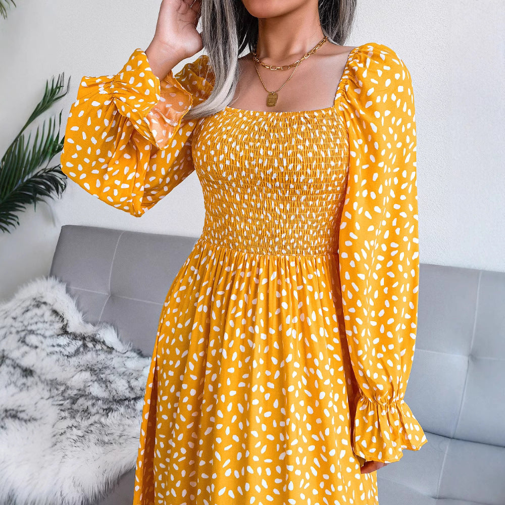 Women's Clearance Square Collar Long Sleeve Holiday Dress