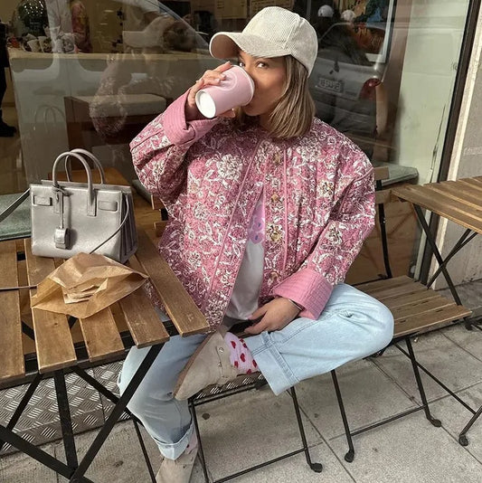 Women's Stylish Round Neck Flowers Print Jackets