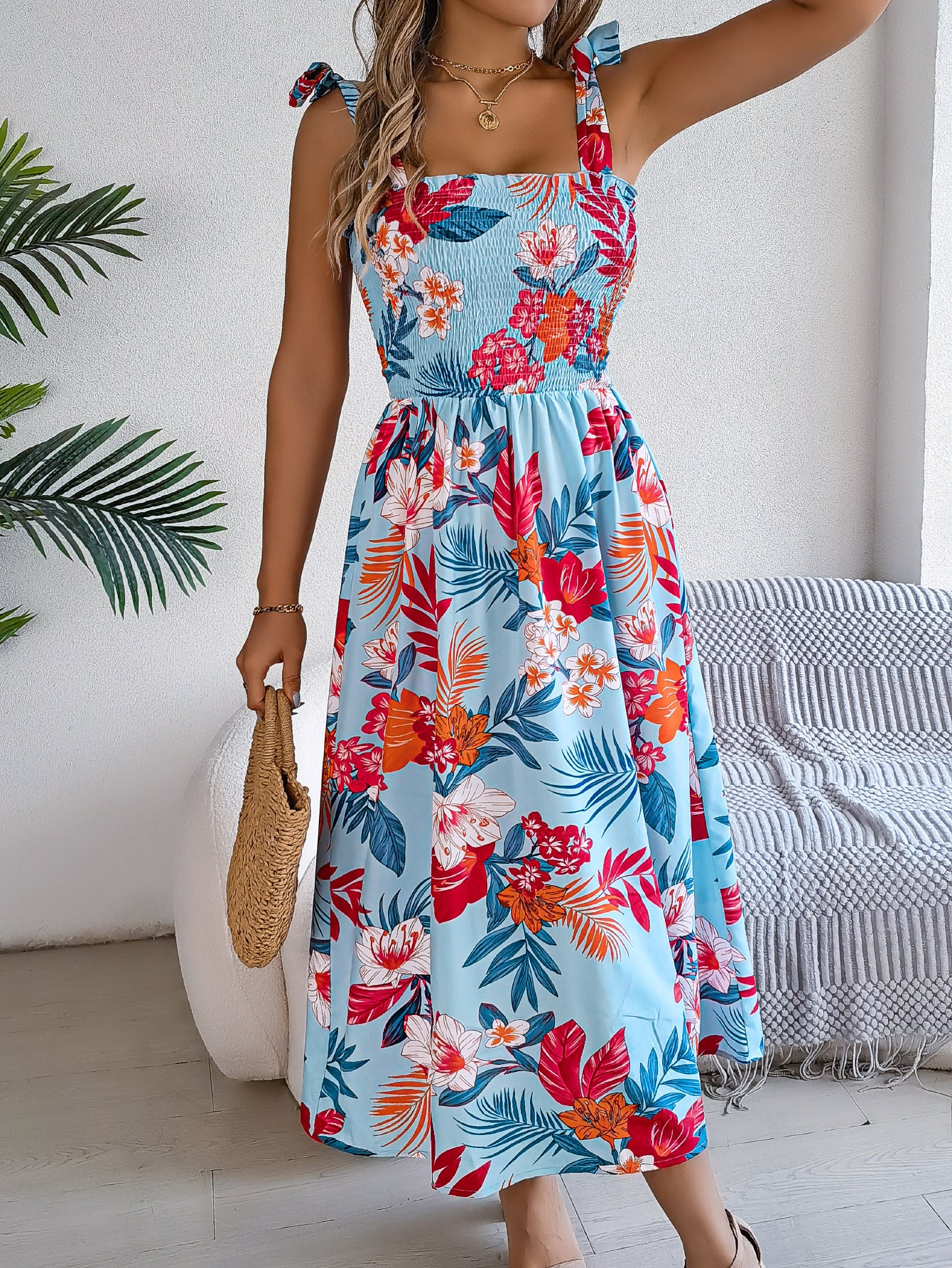Women's Flower Waist Suspender Vacation Beach Dress Dresses
