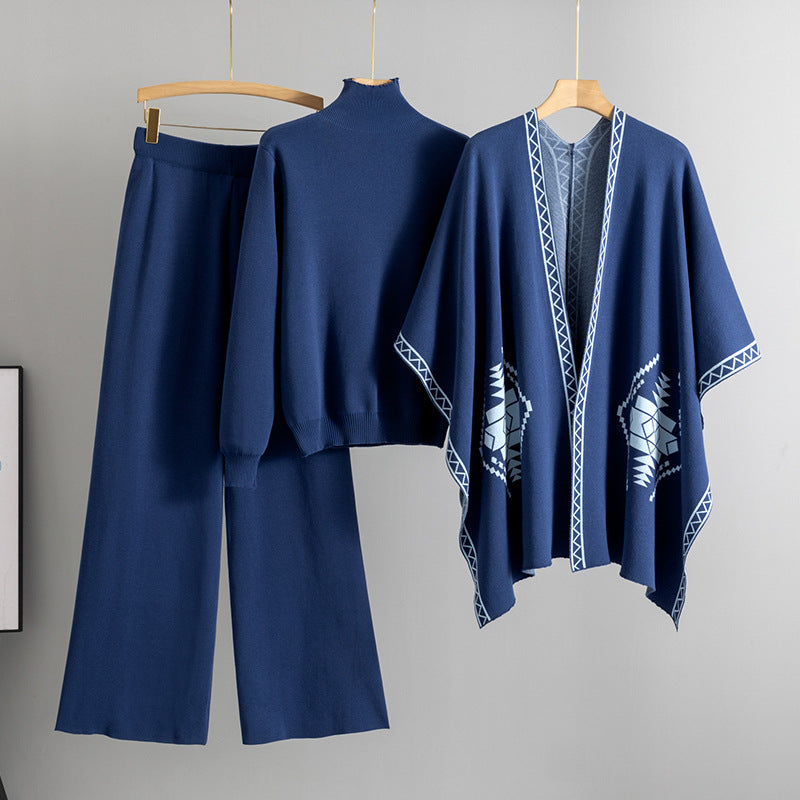 Women's Loose Idle Turtleneck Outer Wear Shawl Suits