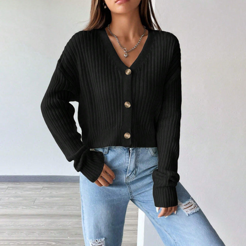 Women's Loose Long Sleeve Knitted Solid Color Knitwear