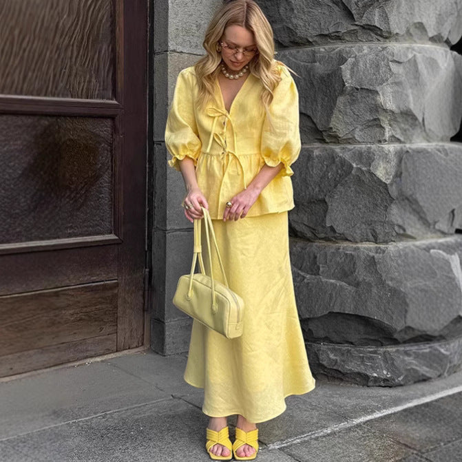 Women's Summer Fashion Casual Pleated Puff Sleeve Skirts
