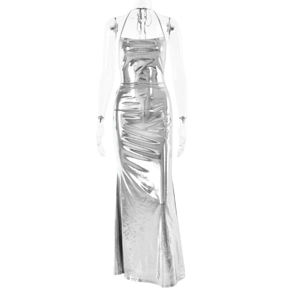 Women's Pure Color Halter Sling Swing Collar Low-cut Dresses