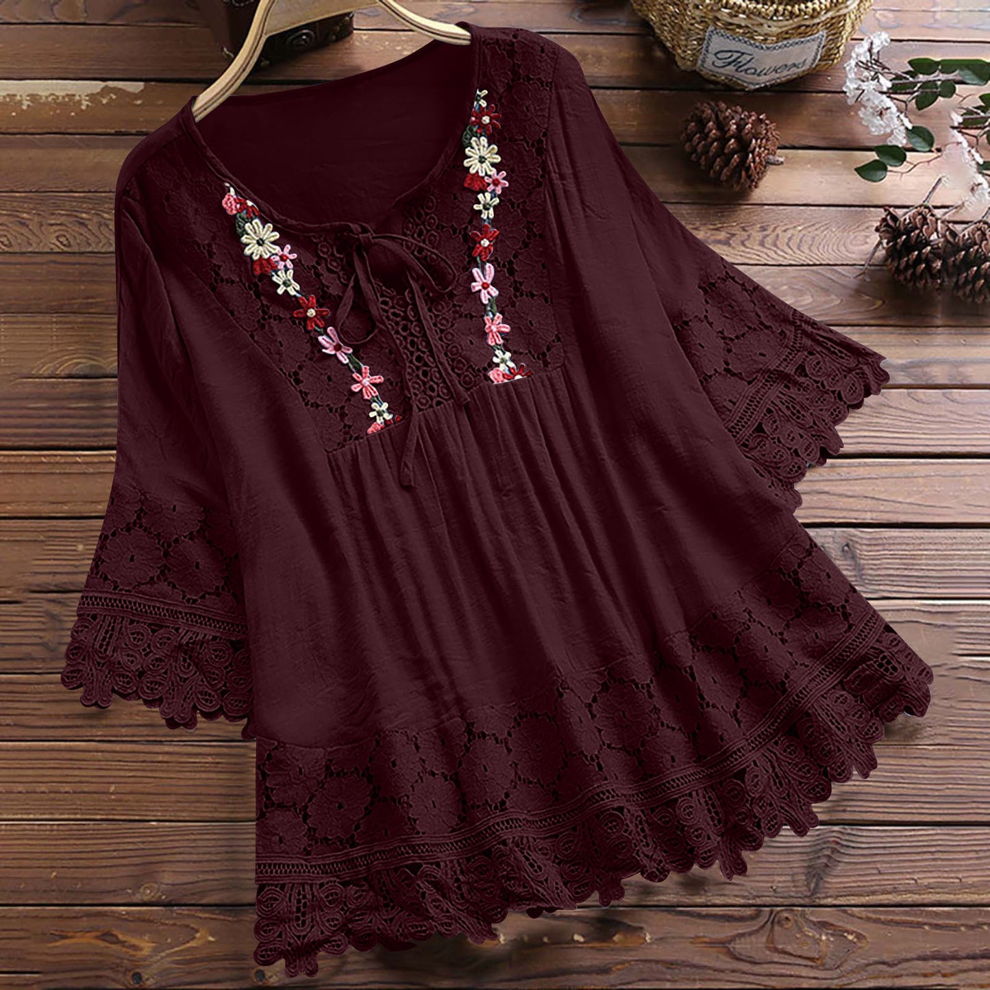 Women's Summer Cotton Linen Stitching Lace Elegant Blouses
