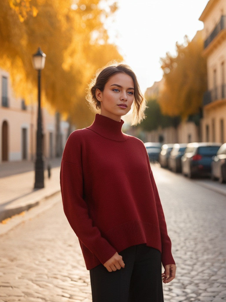 New Women's Loose Mock Neck Russian Sweater
