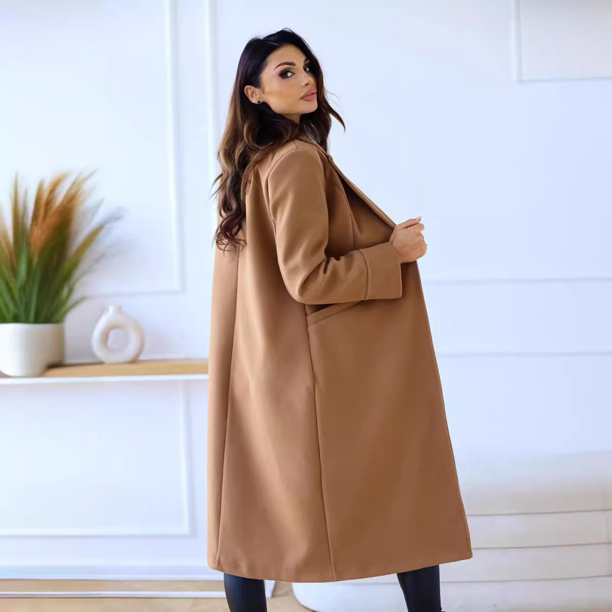 Women's Simple Double Breasted Long Sleeve Lapel Coats