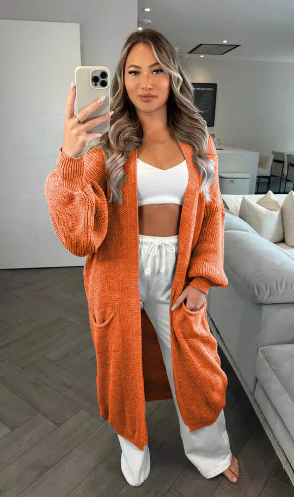 Women's Knitted Solid Color Loose Long Pocket Knitwear