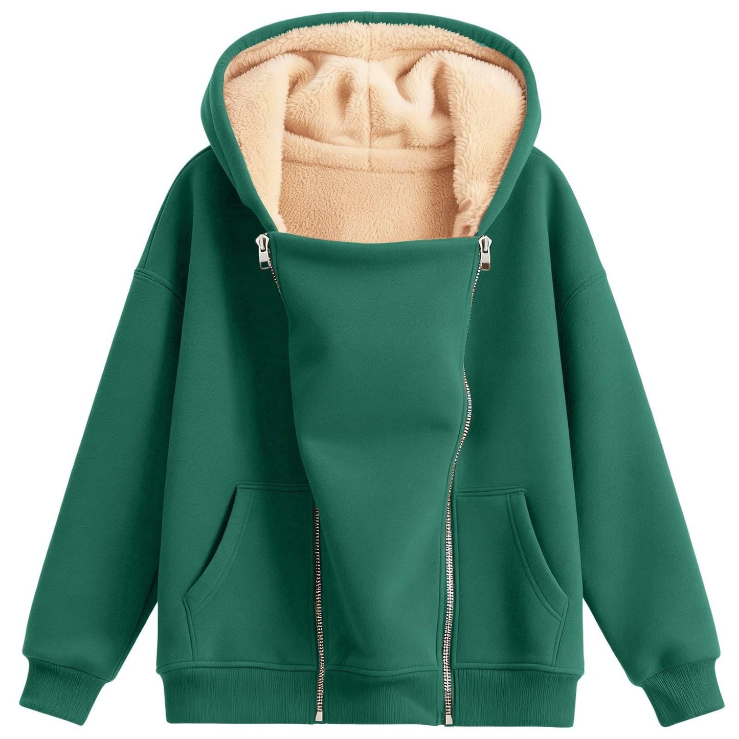 Women's Loose-fitting Hoodie Long Sleeve Zipper Pure Color Women's Sweater, Sweater