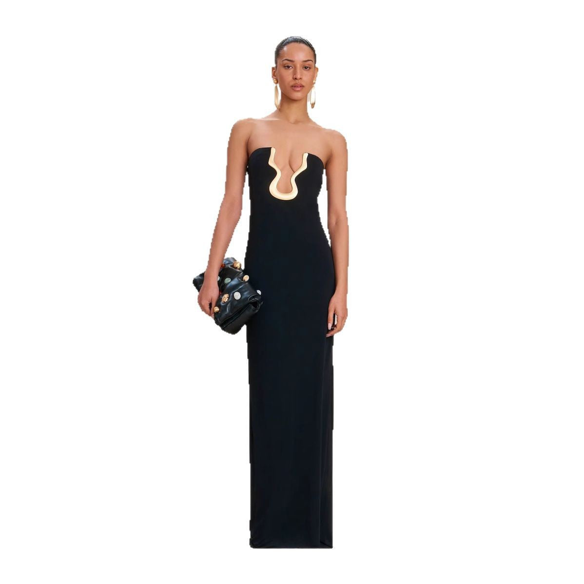 Dress Black Tube Deep V Metal Dresses
