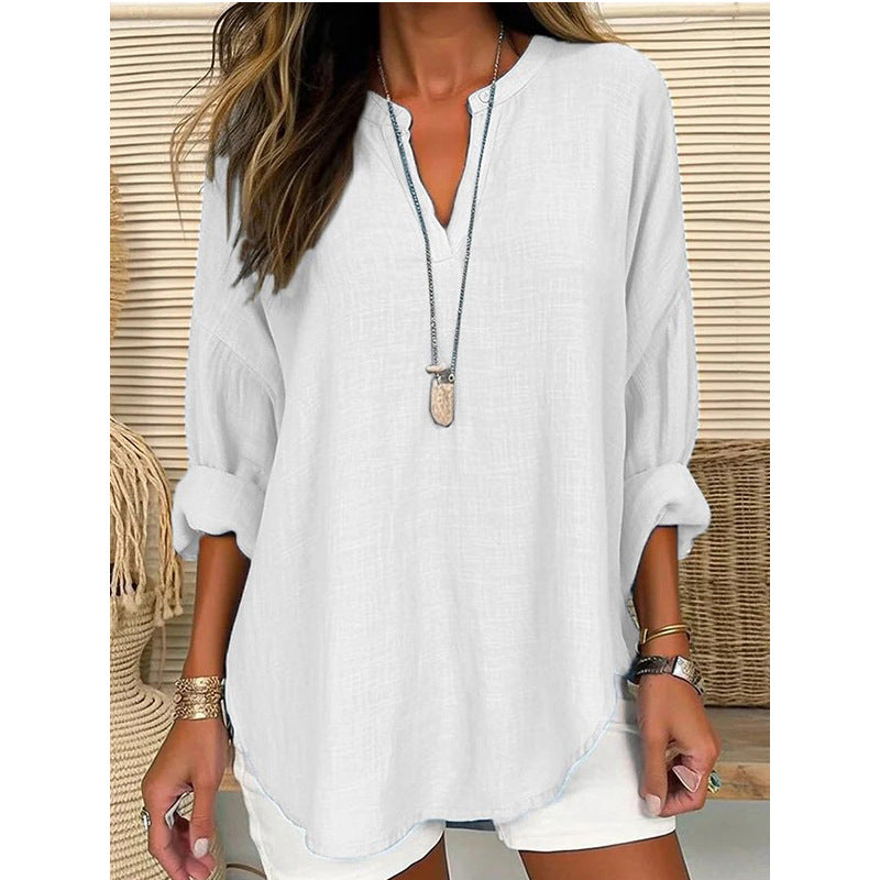 Women's Cotton Linen Pure Large Shirt Blouses