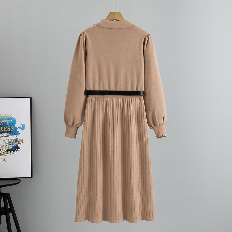 Women's Knitted Solid Color A- Line Fashion Dress