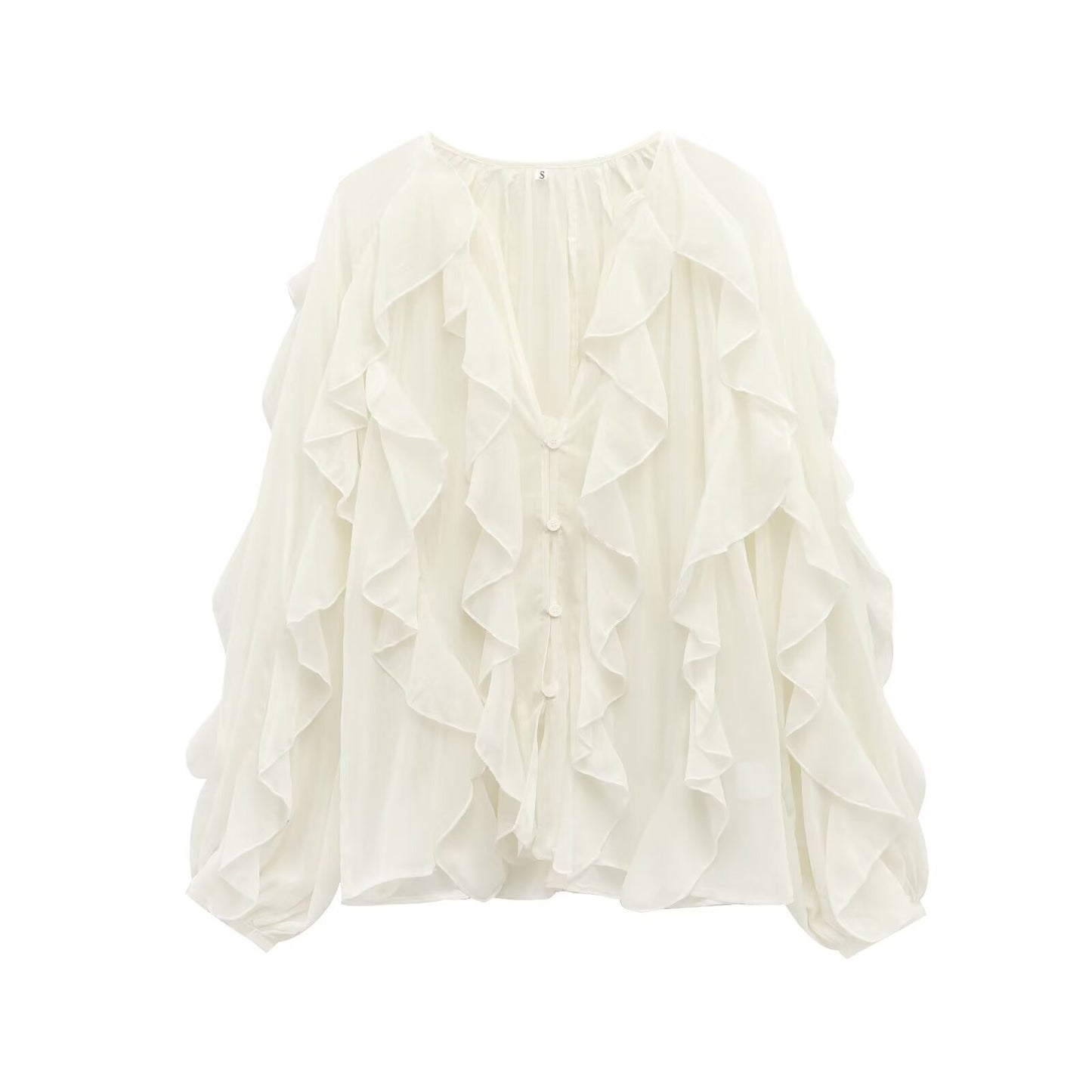 Women's Summer Street Fashion Laminated Decoration Long-sleeved Blouses