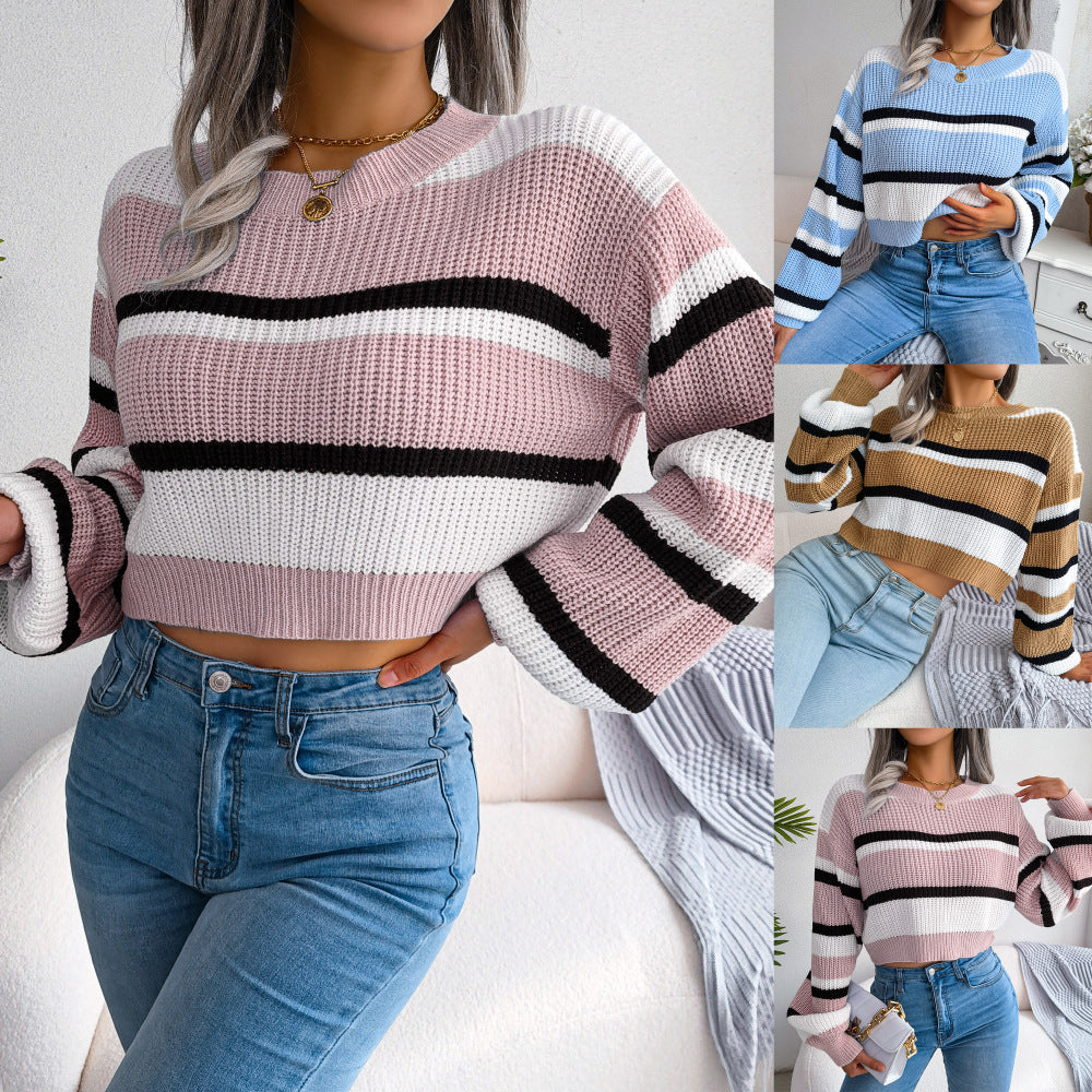 Women's Wind Casual Striped Long Sleeves Cropped Clothing