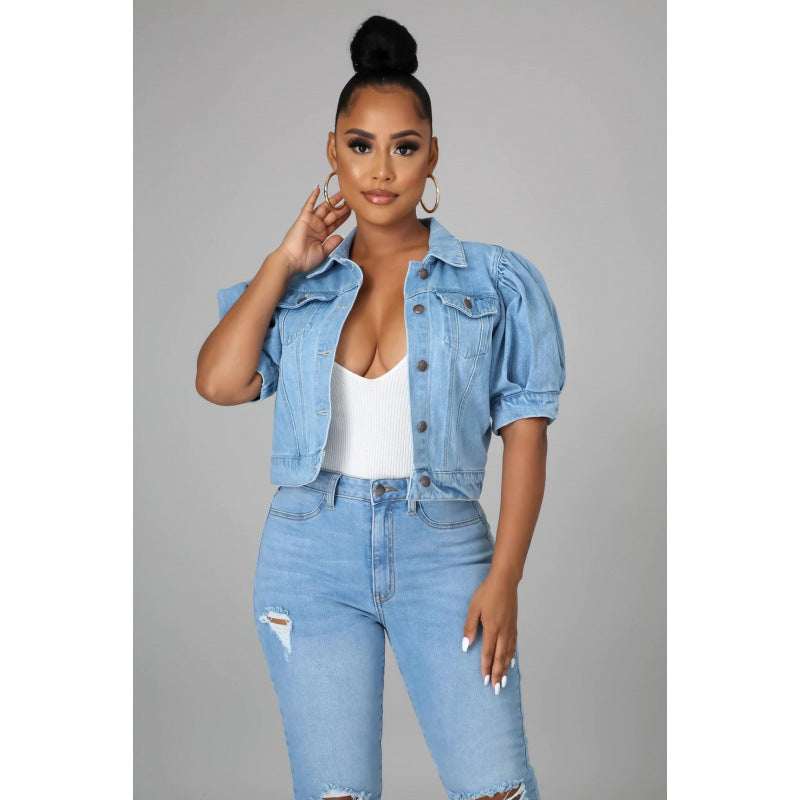 Women's Denim Short-sleeved Puff Sleeve For Coats