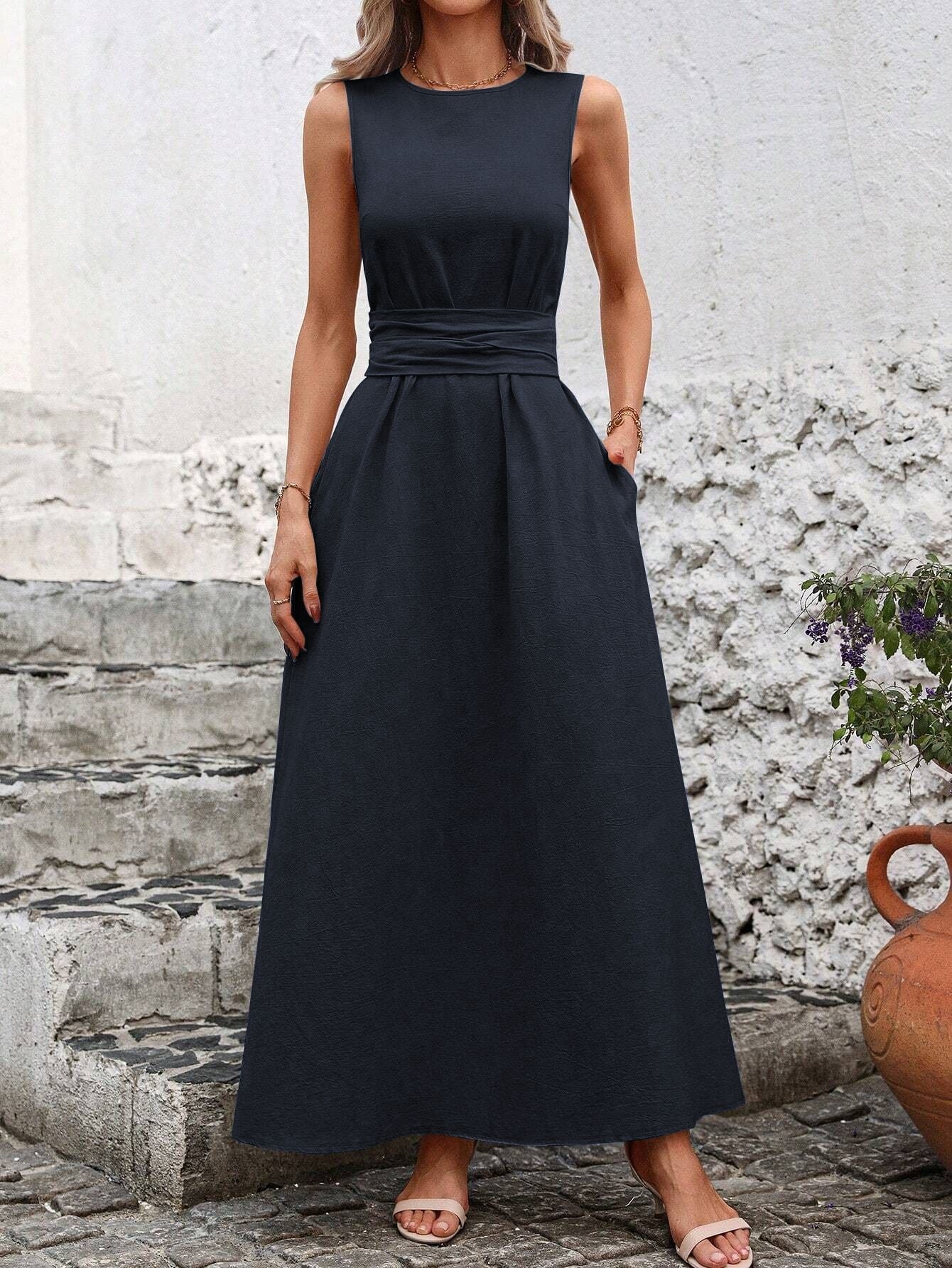 Women's Solid-color Casual With Temperament Long Elegant Dress
