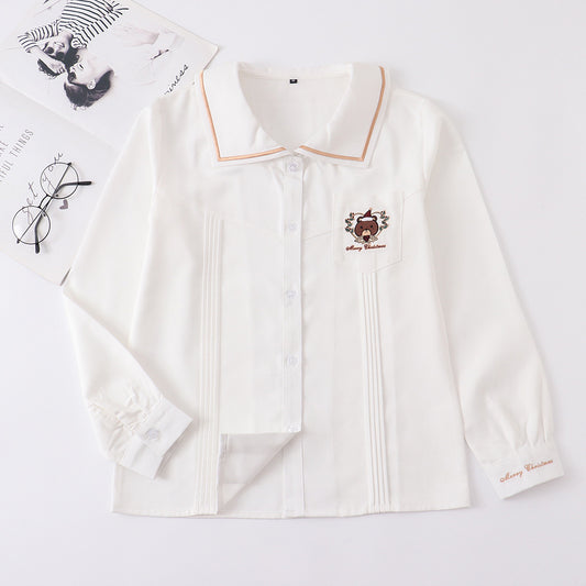 Women's Christmas Bear Embroidered Red College Style Women's Sweater