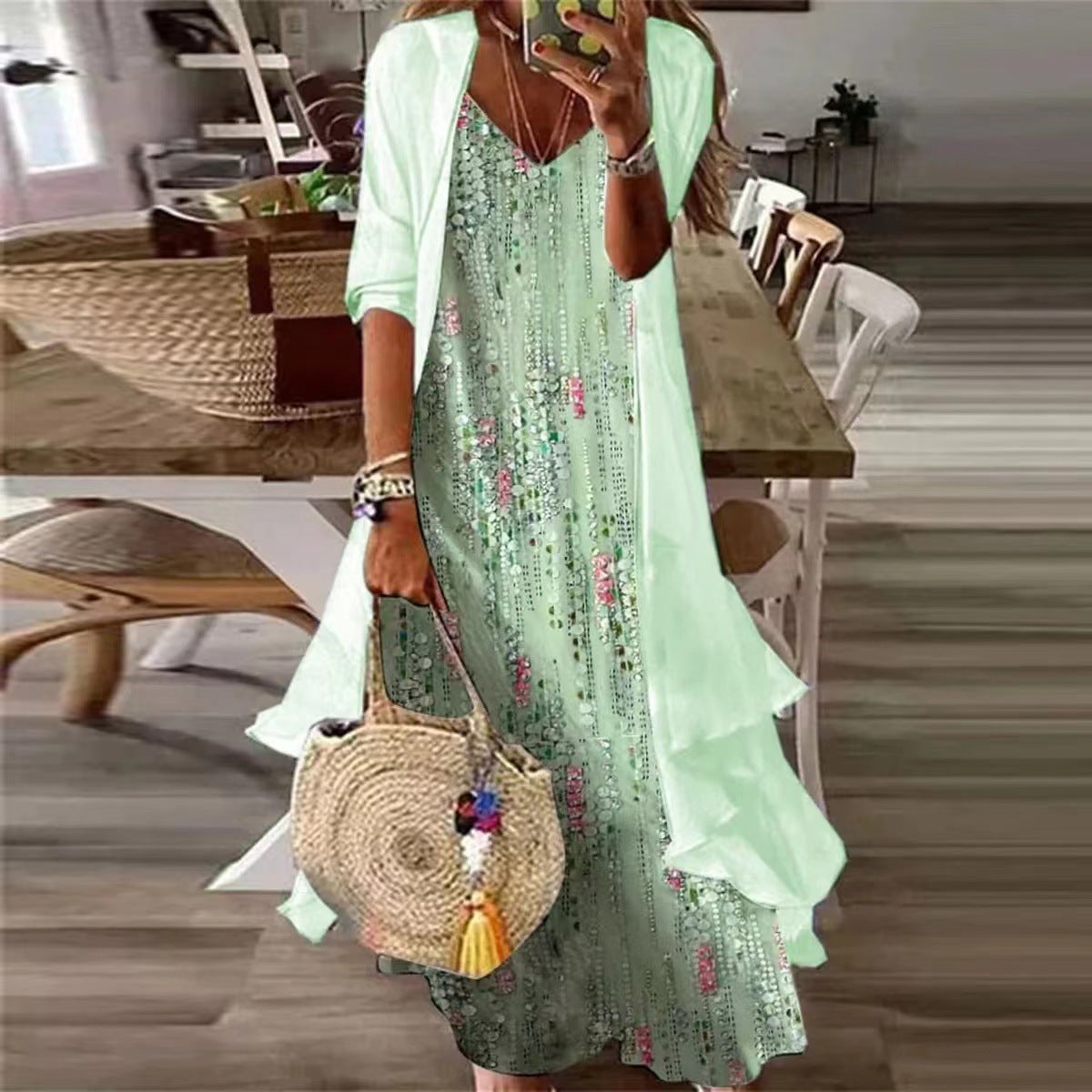 Women's Inner Dress Two-piece Chiffon Printed Dresses