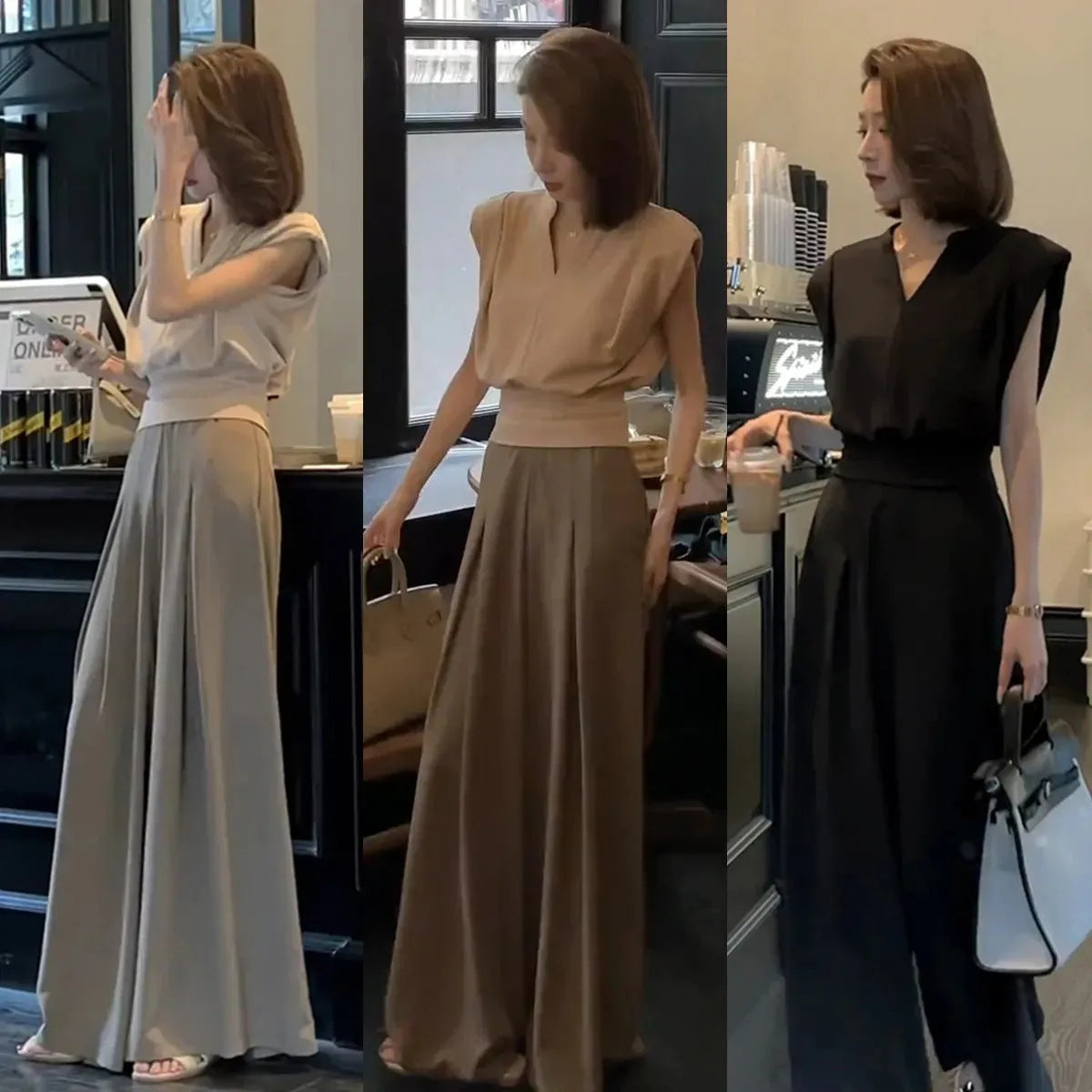 French Style Design Wide Leg Two-piece Fashion Casual Suit