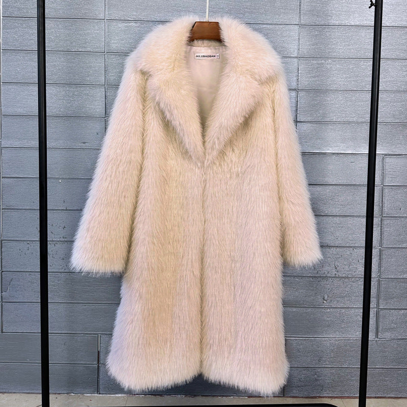 Women's Mid-length Collar Winter Furry Faux Plush Coats
