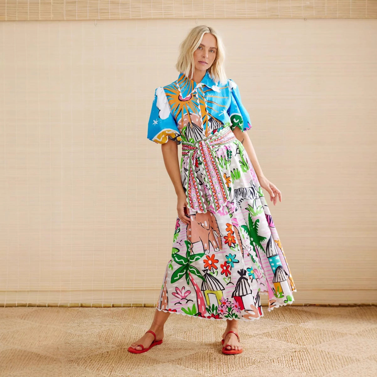 Graceful Linen Personality Printed Shirt Collar Cardigans