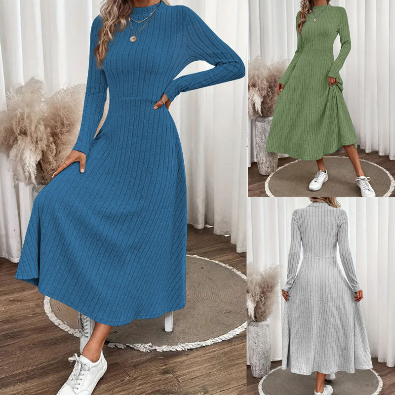 Women's Stripe Fashionable Elegant Solid Color Round Neck Dress