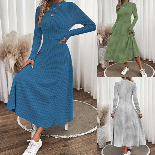 Women's Stripe Fashionable Elegant Solid Color Round Neck Dress