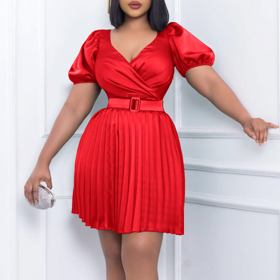 Women's Summer Fashion Wear Cinched Pleated Dress