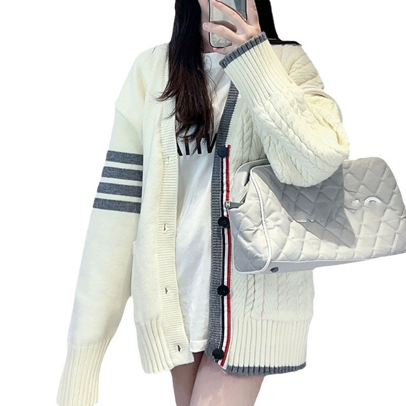 Women's Idle Style Knitted Double Twist Contrast Women's Sweater
